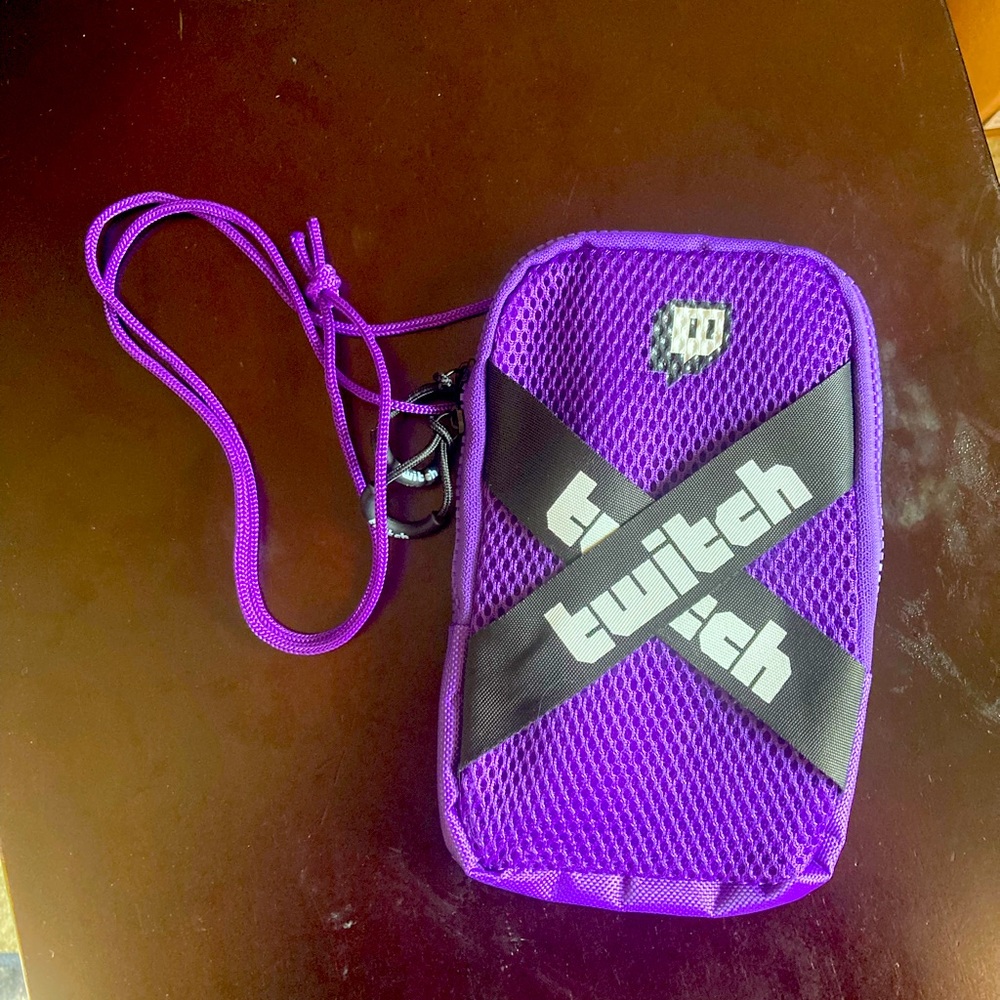 Twitch Phone Wallet Pouch Zip Up Purple Black White Bag Crossbody 5 in x 8 in